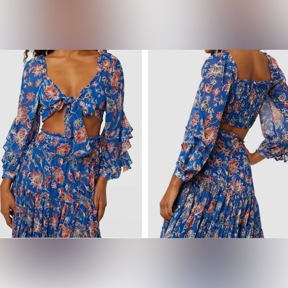 New! MISA Los Angeles Ancora Floral Sireneuse Tie-Front Crop Top 💙 Small NWT! - Picture 7 of 15